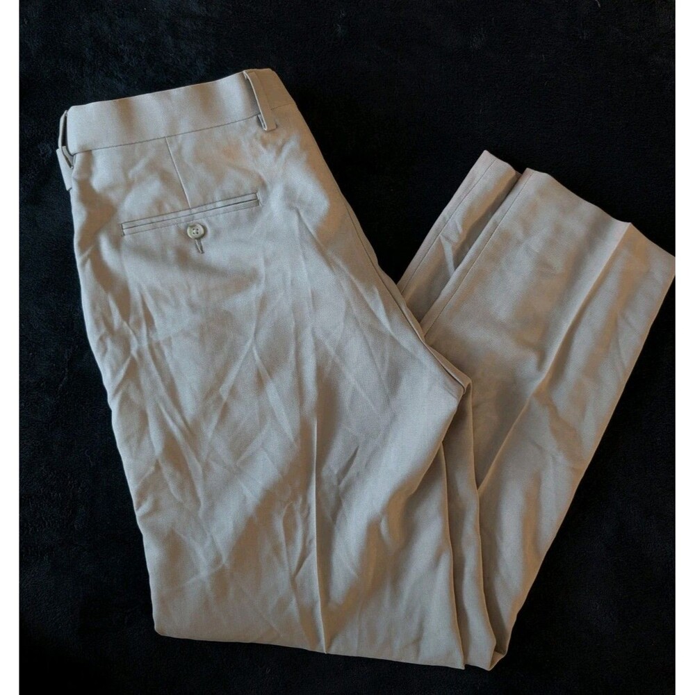 Haggar Premium Comfort Dress Pants Classic Khaki Tan 36x32 Preppy Academia Golf